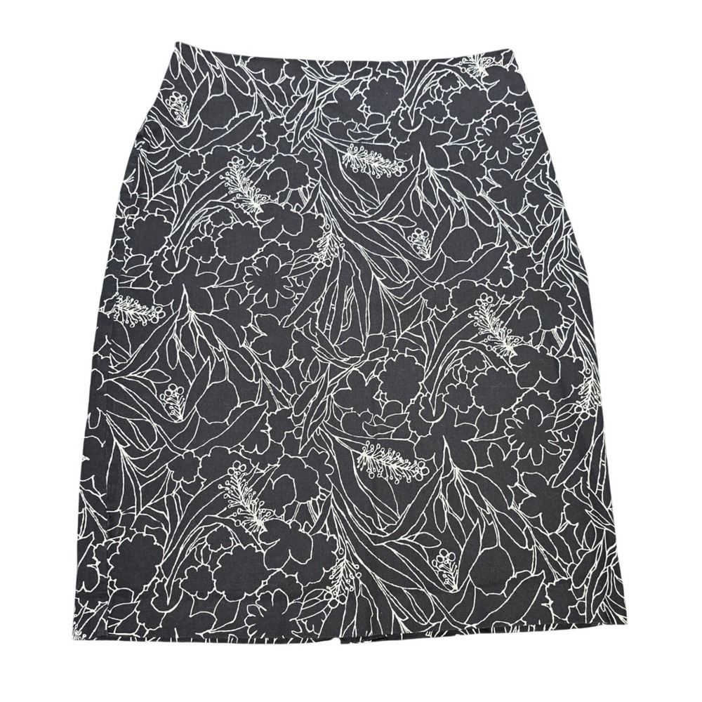 New York & Company Pencil Skirt Size 2 Black White Floral Tropical Stretch